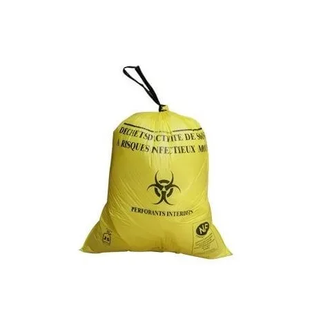 Sacs jaunes DASRI – 15L ou 30L, rouleau de 25, liens coulissants5612