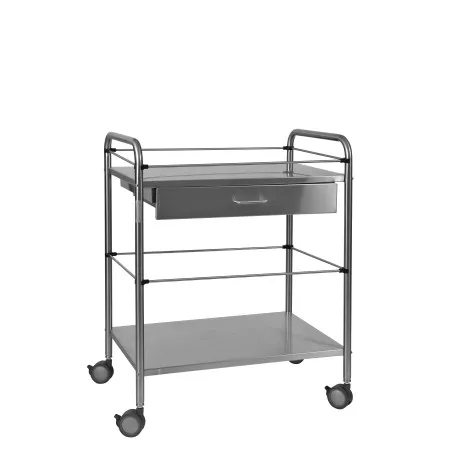 Guéridon médical inox 60 × 40 cm – 2 plateaux avec tiroir8910