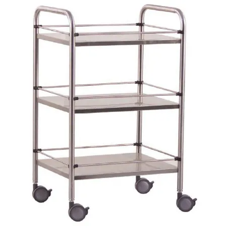 Guéridon médical inox 60 × 40 cm × 80 cm – 3 plateaux avec galeries amovibles8913